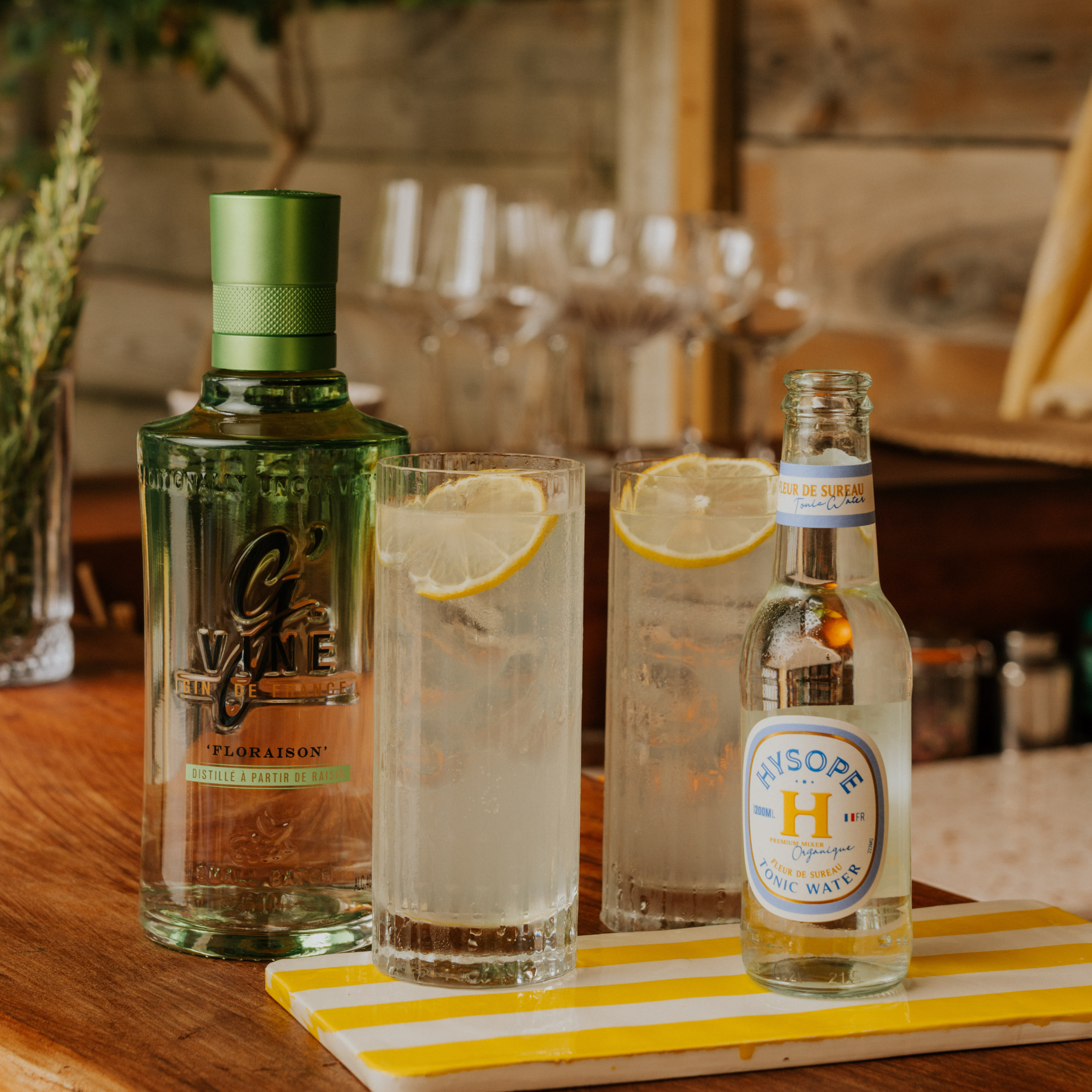Cocktail Tom Collins avec G'Vine et Hysope