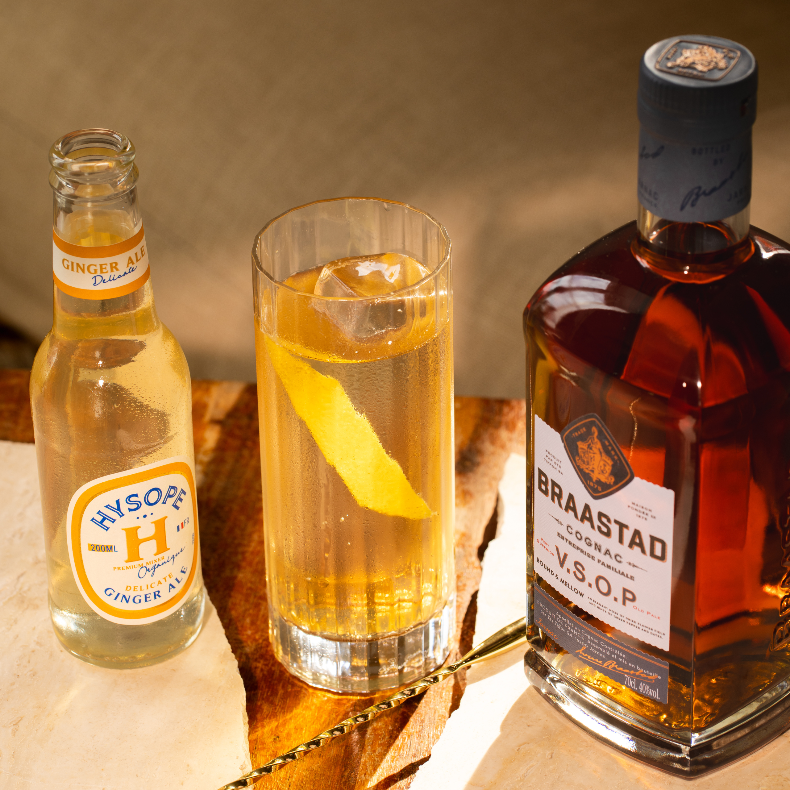 Le Horse's Neck : un cocktail historique revisité avce du cognac Braastad et de la Ginger Ale délicate Hysope